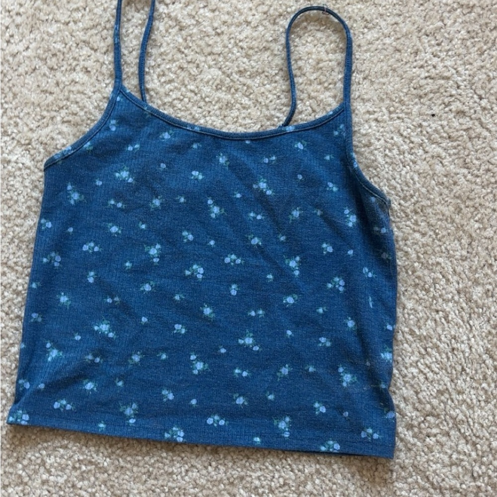 AE Blue Floral Spaghetti Strap Tank Top